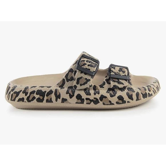 NEW Leopard Print Adjustable Buckle Sandals Slides Comfort Non Slip Size 10 - Picture 2 of 8